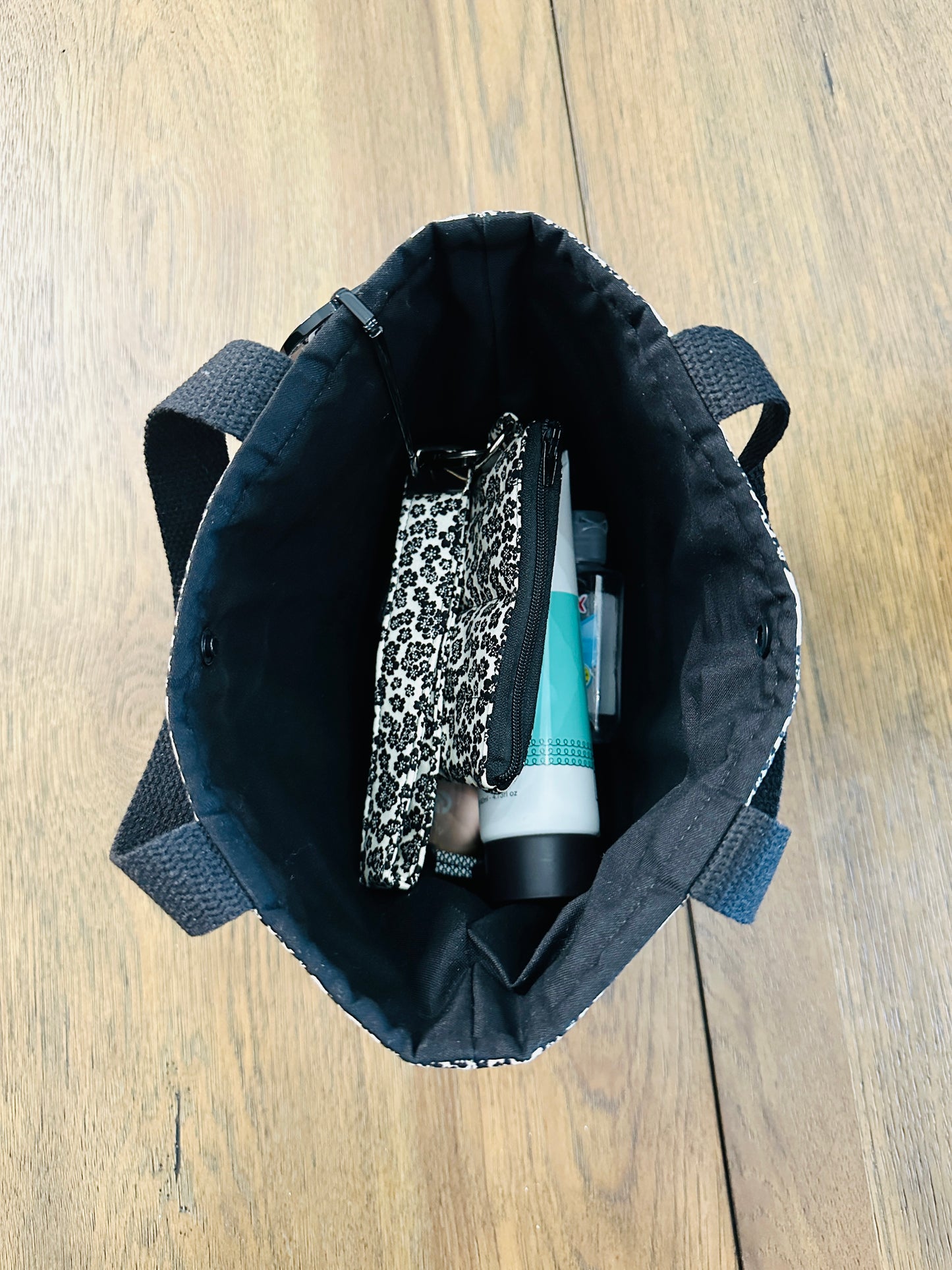Mini Tote Bag -Black floral