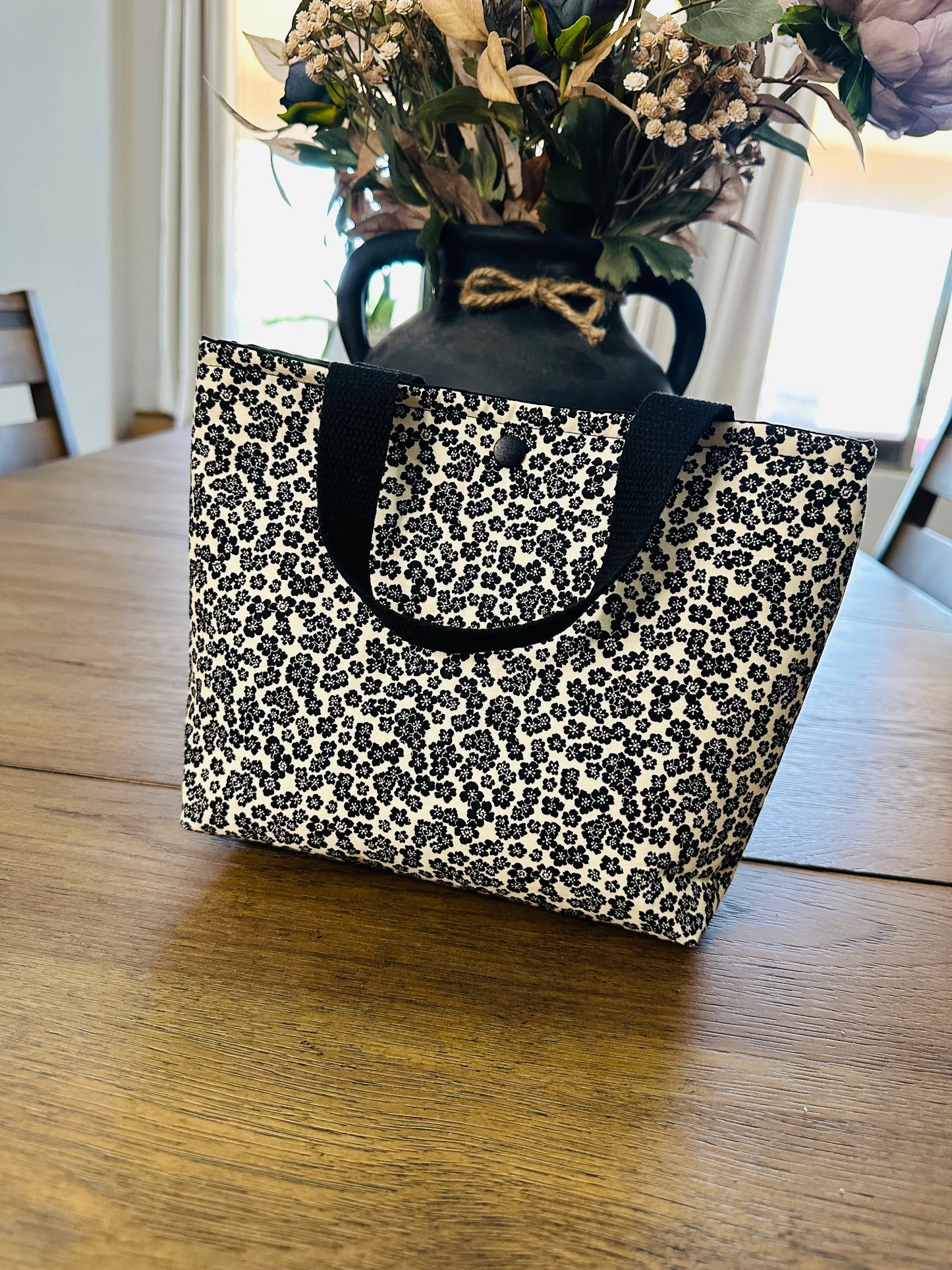 Mini Tote Bag -Black floral