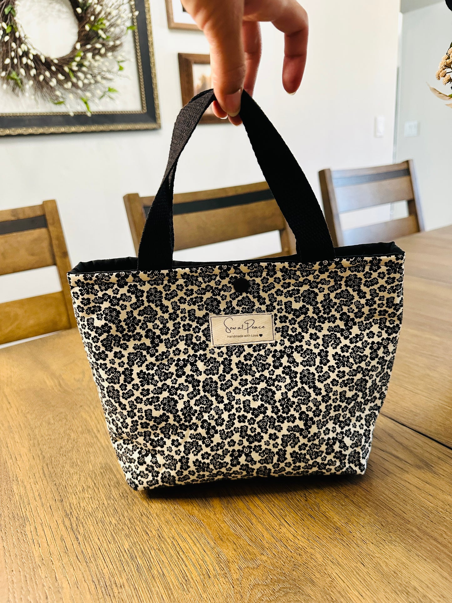 Mini Tote Bag -Black floral