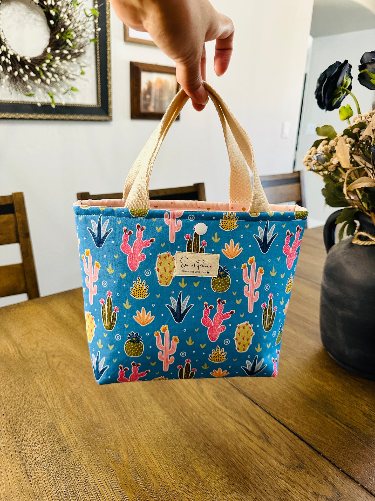 Mini Tote Bag -Blue Cactus
