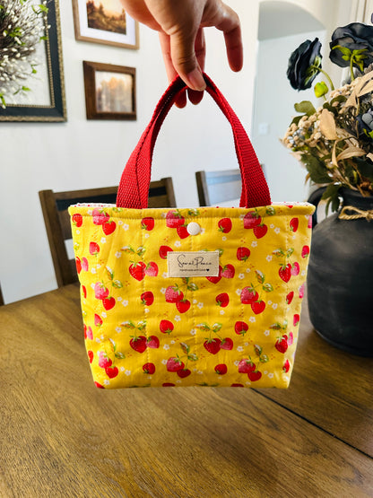 Mini Tote Bag - Strawberries & Daisies