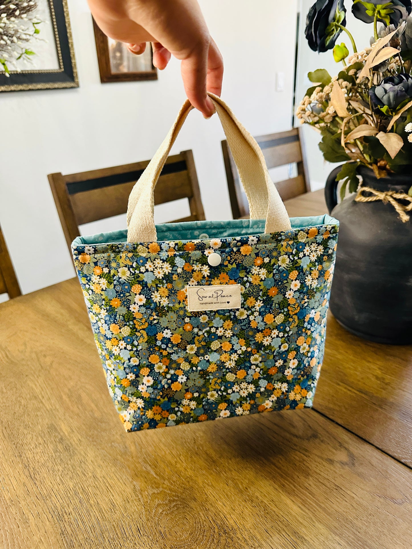 Mini Tote Bag -Hippie Blue Floral