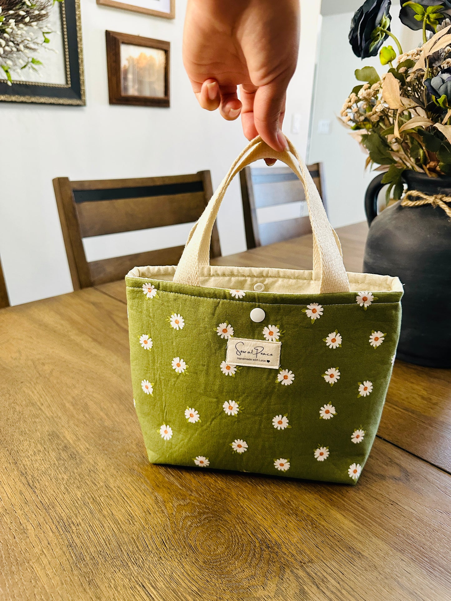 Mini Tote Bag - Green Daisy