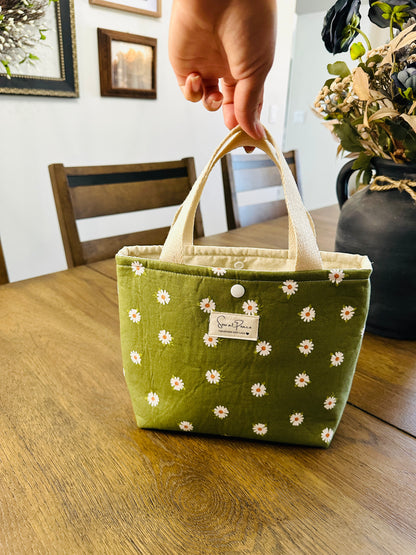 Mini Tote Bag - Green Daisy