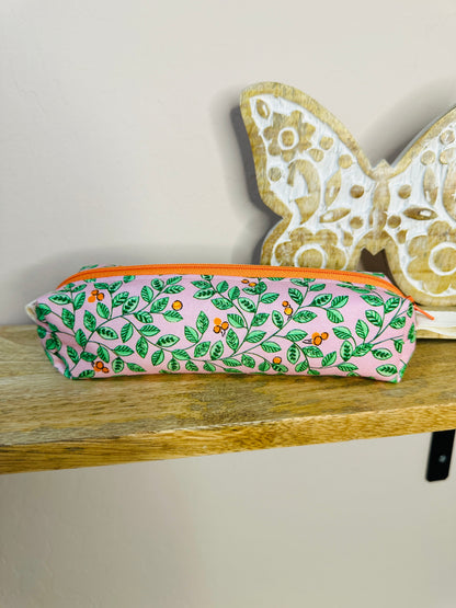 Pencil Case/Small Boxy Pouch - Oranges and Vines