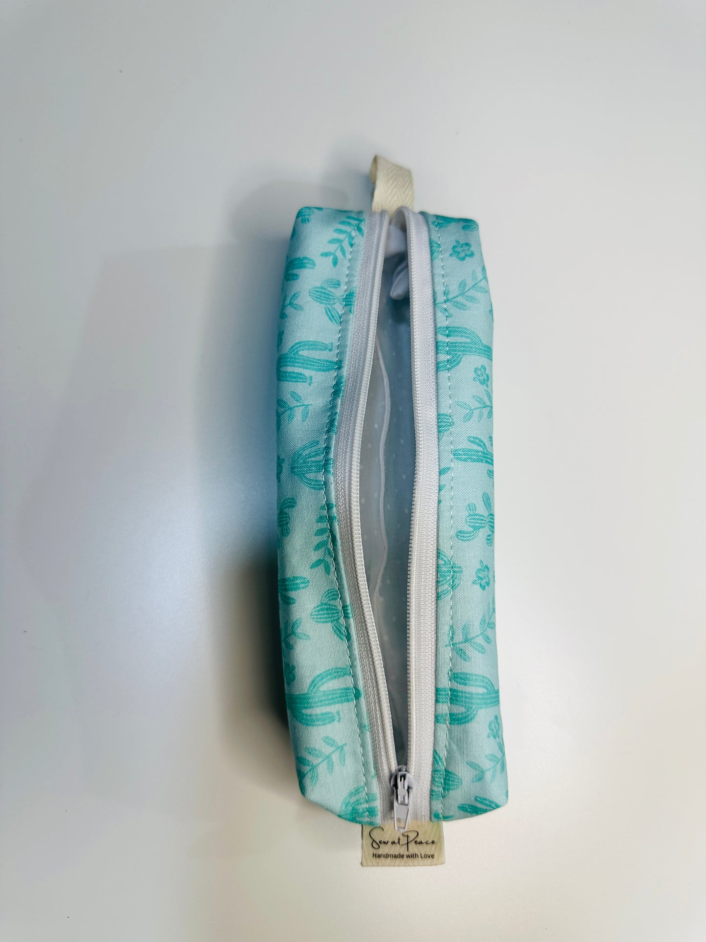 Pencil Case/Small Boxy Pouch - Aqua Cactus