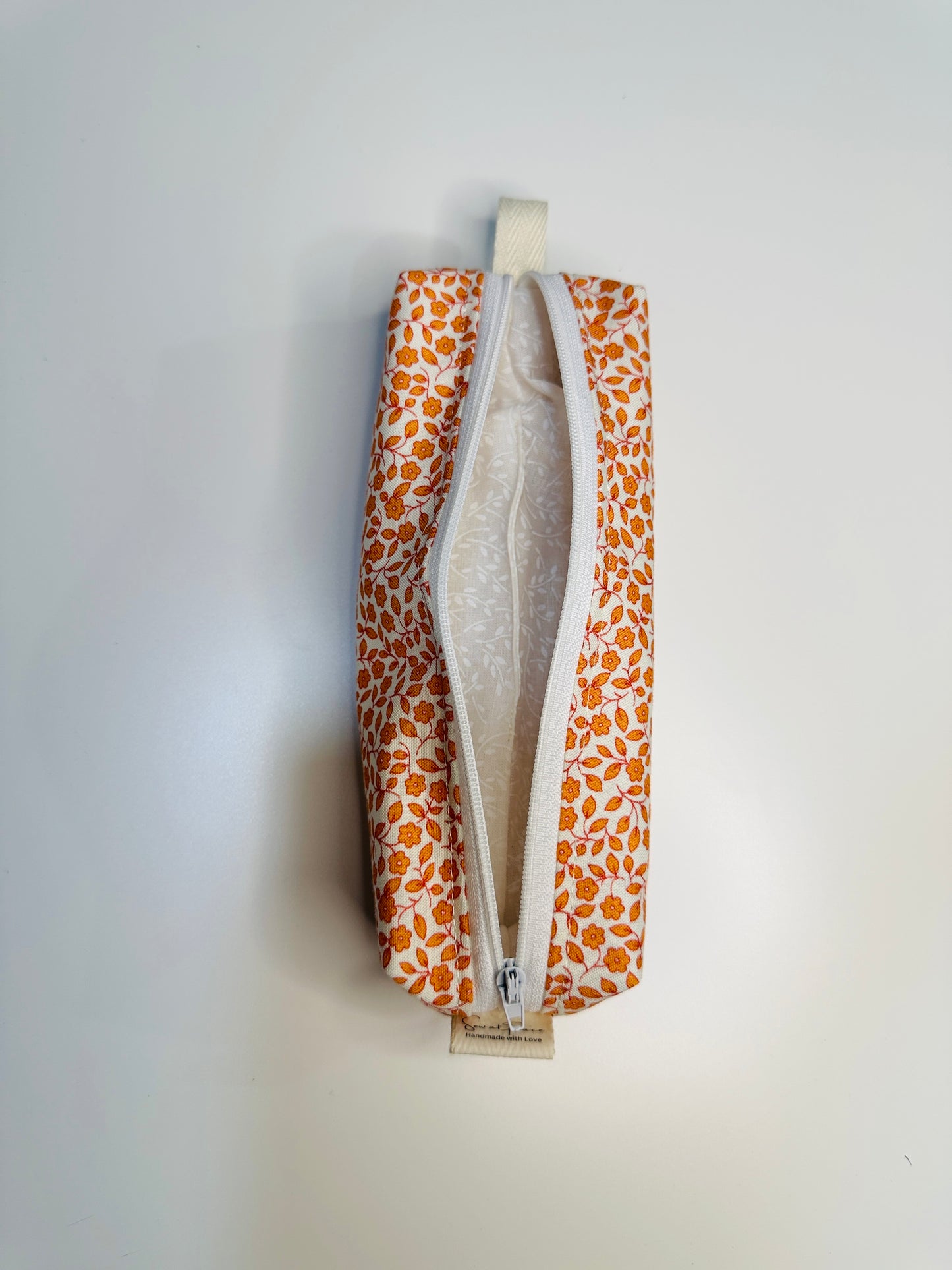 Pencil Case/Small Boxy Pouch - Orange Floral