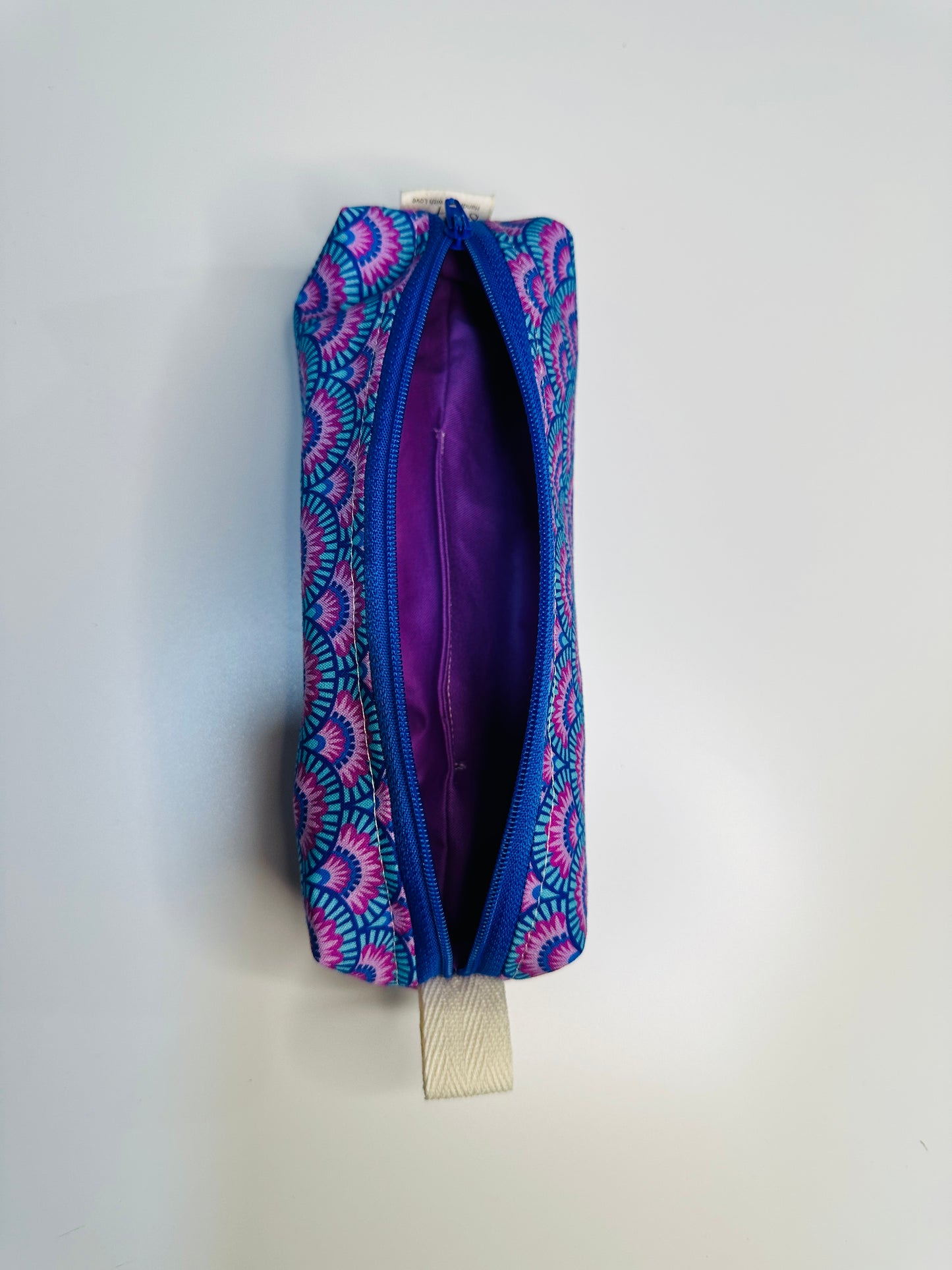 Pencil Case/Small Boxy Pouch - Purple and Blue Scallops