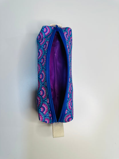 Pencil Case/Small Boxy Pouch - Purple and Blue Scallops