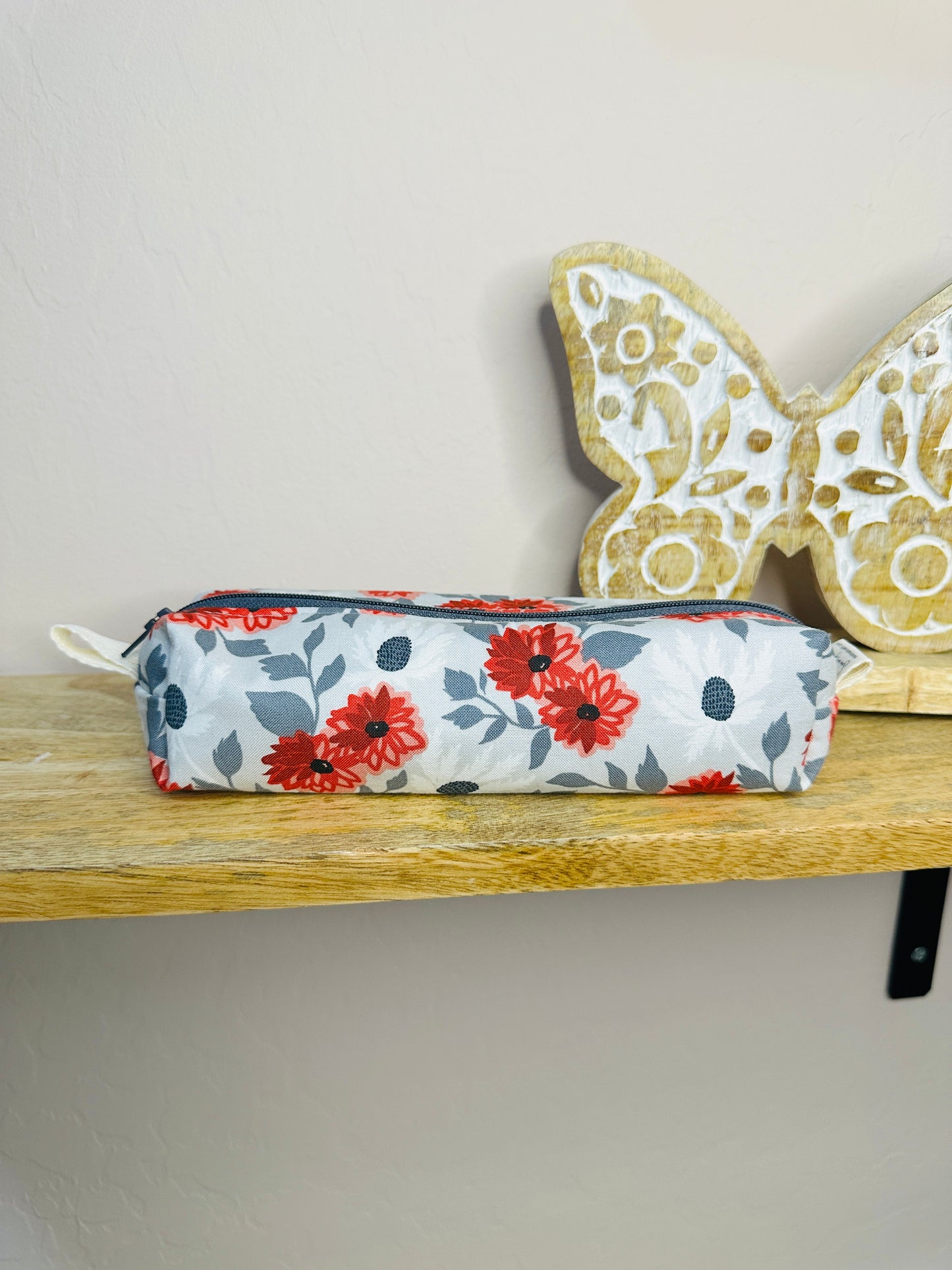 Pencil Case/Small Boxy Pouch - Red Floral