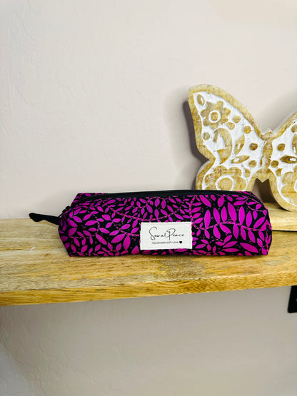 Pencil Case/Small Boxy Pouch - Purple Vines