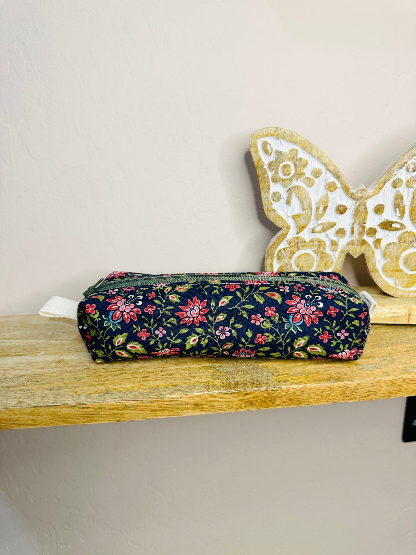 Pencil Case/Small Boxy Pouch - Navy & Mauve Floral