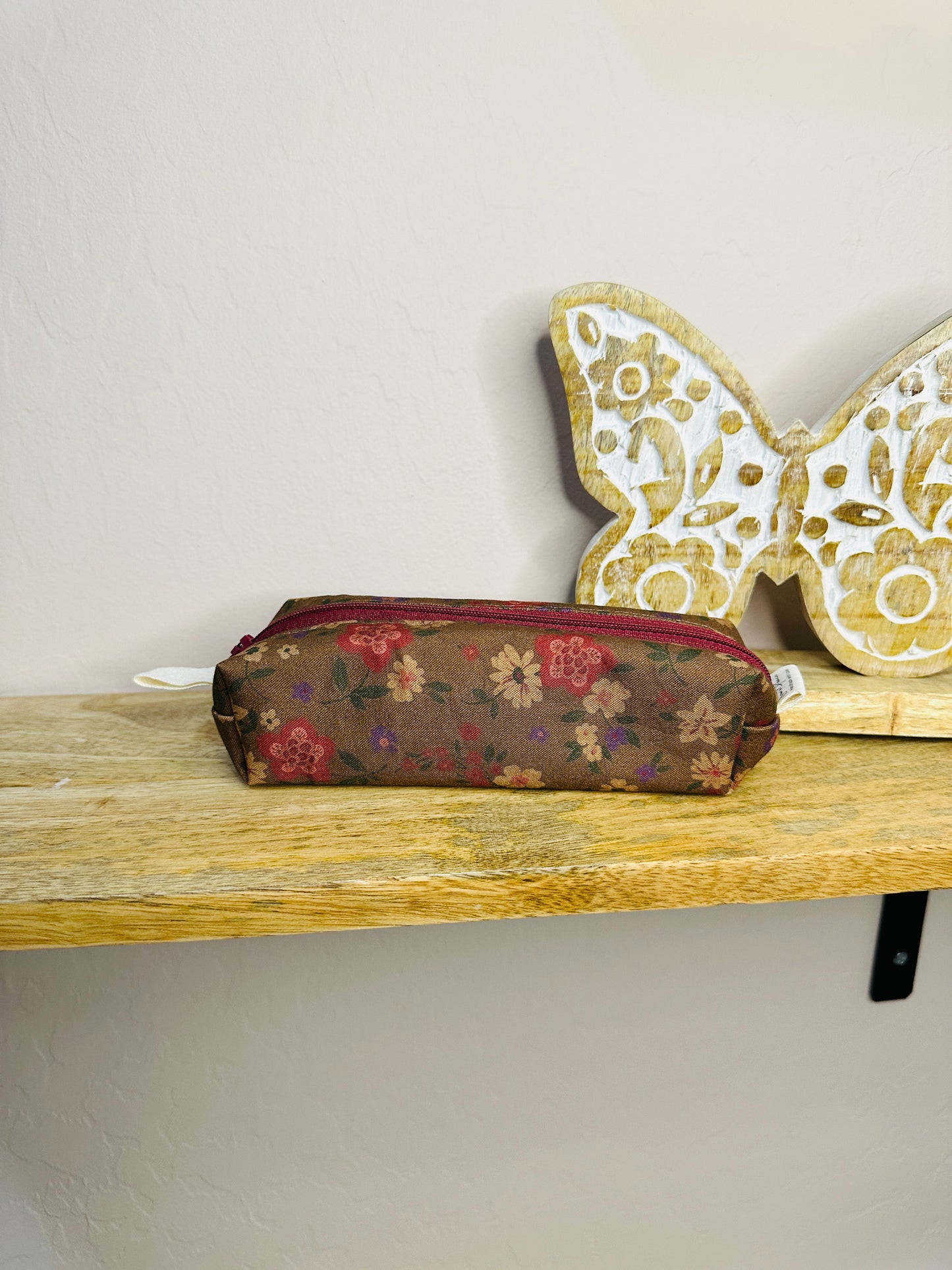 Pencil Case/Small Boxy Pouch - Moody Brown Floral