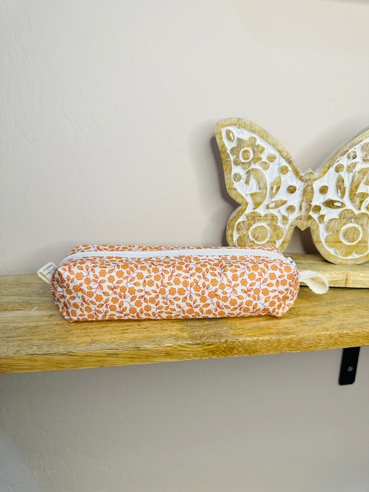 Pencil Case/Small Boxy Pouch - Orange Floral