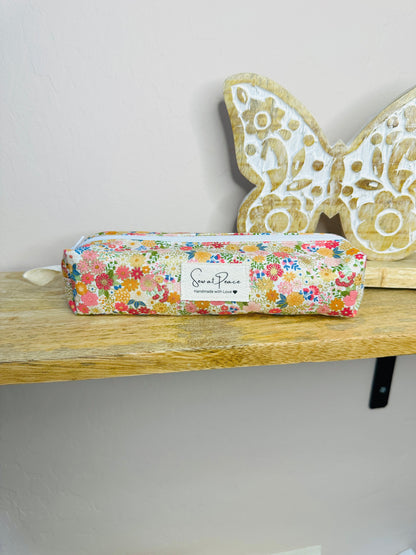 Pencil Case/Small Boxy Pouch - Pink Hippie Floral