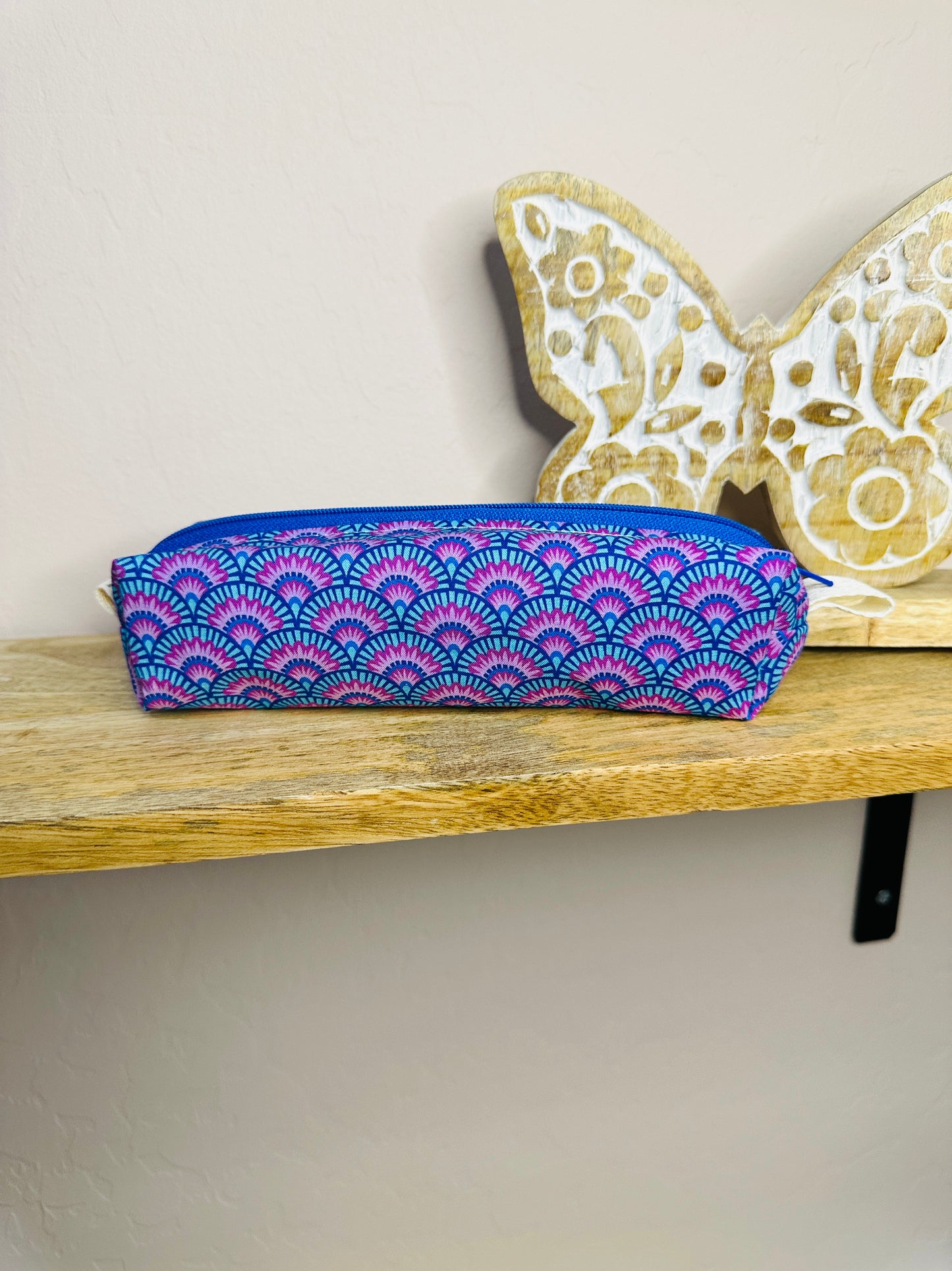 Pencil Case/Small Boxy Pouch - Purple and Blue Scallops