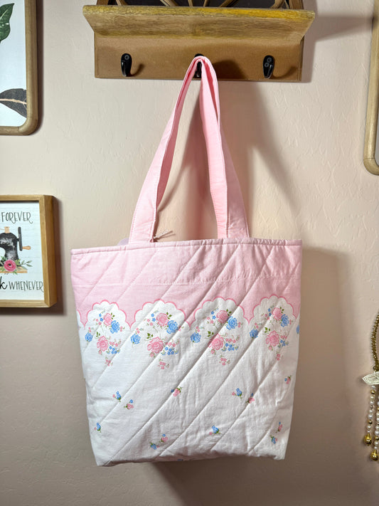 Upcycled Vintage Pillow Case Tote Bag