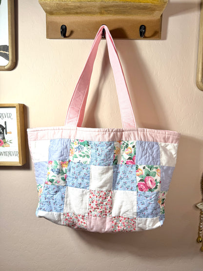 Upcycled Vintage Patchwork Pillow Case Tote Bag