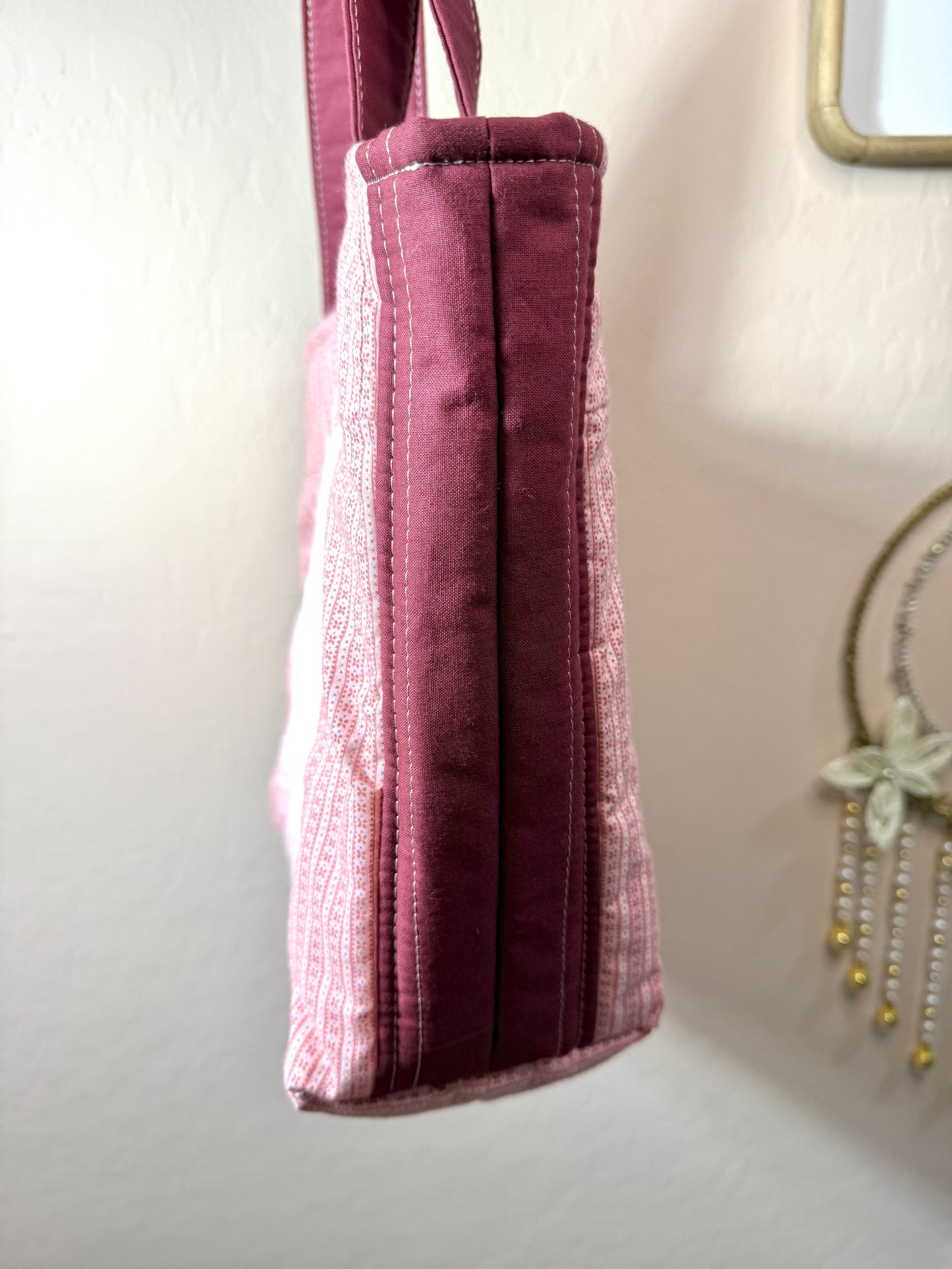 Upcycled Vintage Cross-Stitched Quilt Tote Bag