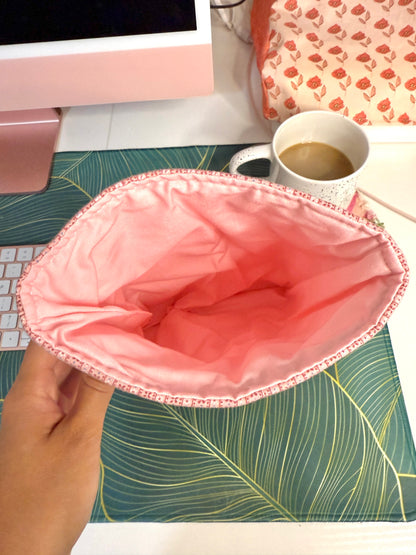 Upcycled Vintage Cross-Stitched Quilt Book Sleeve - Pink Lining