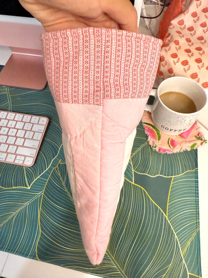 Upcycled Vintage Cross-Stitched Quilt Book Sleeve - Pink Lining