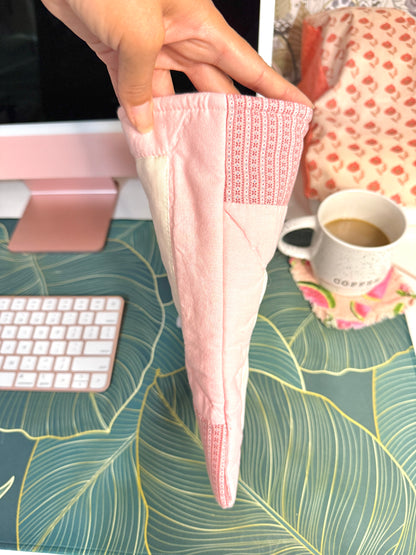 Upcycled Vintage Cross-Stitched Quilt Book Sleeve - Pink Lining