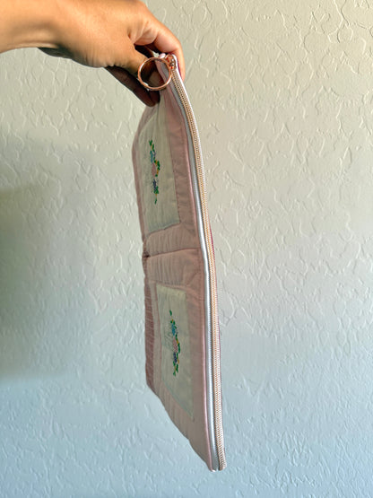 Upcycled Vintage Cross-Stitched Quilt Laptop Sleeve 13/14 in