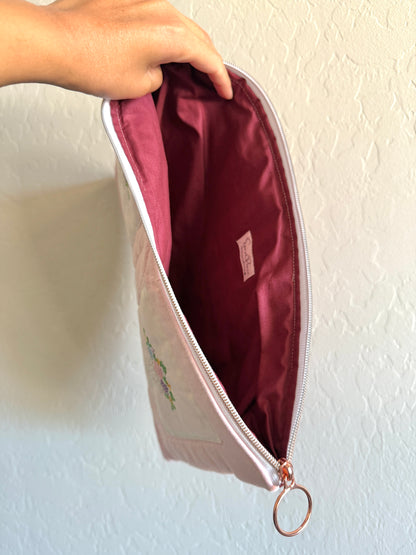 Upcycled Vintage Cross-Stitched Quilt Laptop Sleeve 13/14 in