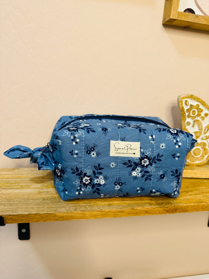 Makeup Bag/Boxy Pouches - Dusty Blue Floral