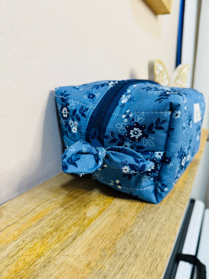 Makeup Bag/Boxy Pouches - Dusty Blue Floral