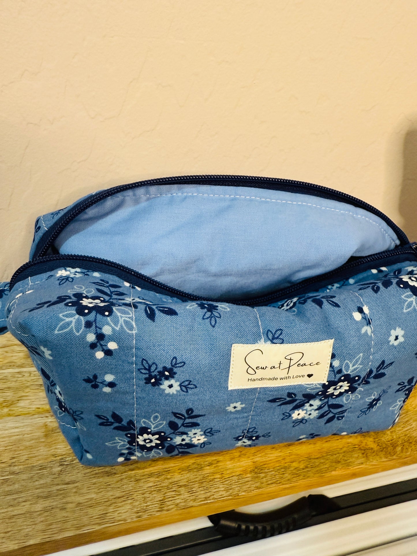 Makeup Bag/Boxy Pouches - Dusty Blue Floral