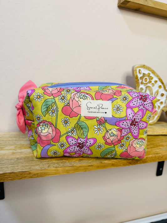 Makeup Bag/Boxy Pouches - Chartreuse Floral