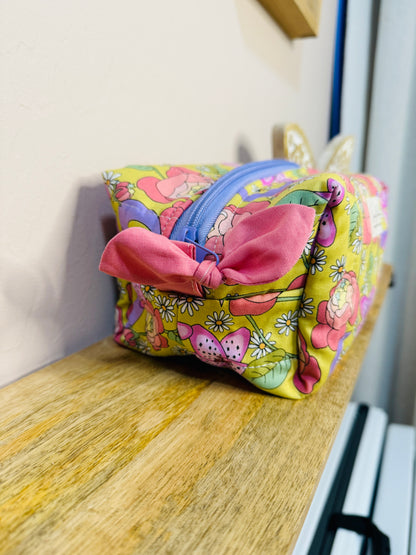 Makeup Bag/Boxy Pouches - Chartreuse Floral