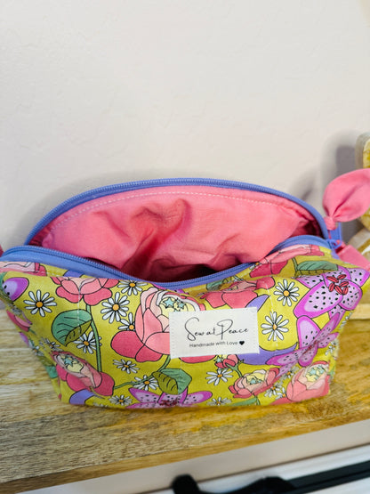 Makeup Bag/Boxy Pouches - Chartreuse Floral