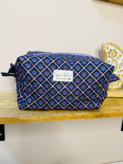 Makeup Bag/Boxy Pouches - Purple Diamond Floral