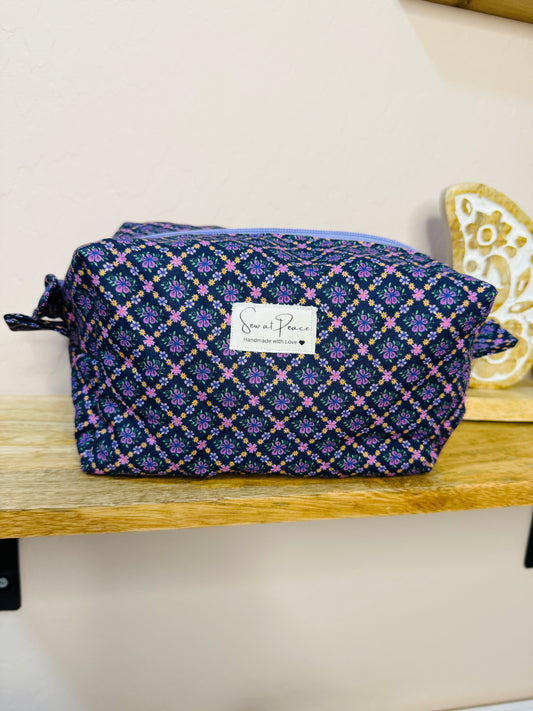 Makeup Bag/Boxy Pouches - Purple Diamond Floral
