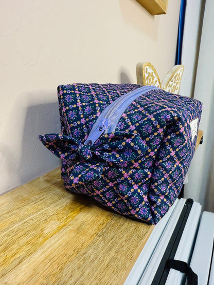 Makeup Bag/Boxy Pouches - Purple Diamond Floral