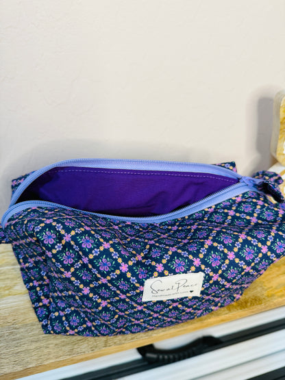 Makeup Bag/Boxy Pouches - Purple Diamond Floral