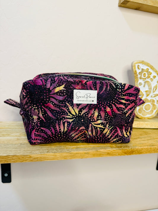 Makeup Bag/Boxy Pouches - Deep Purple Sunflower