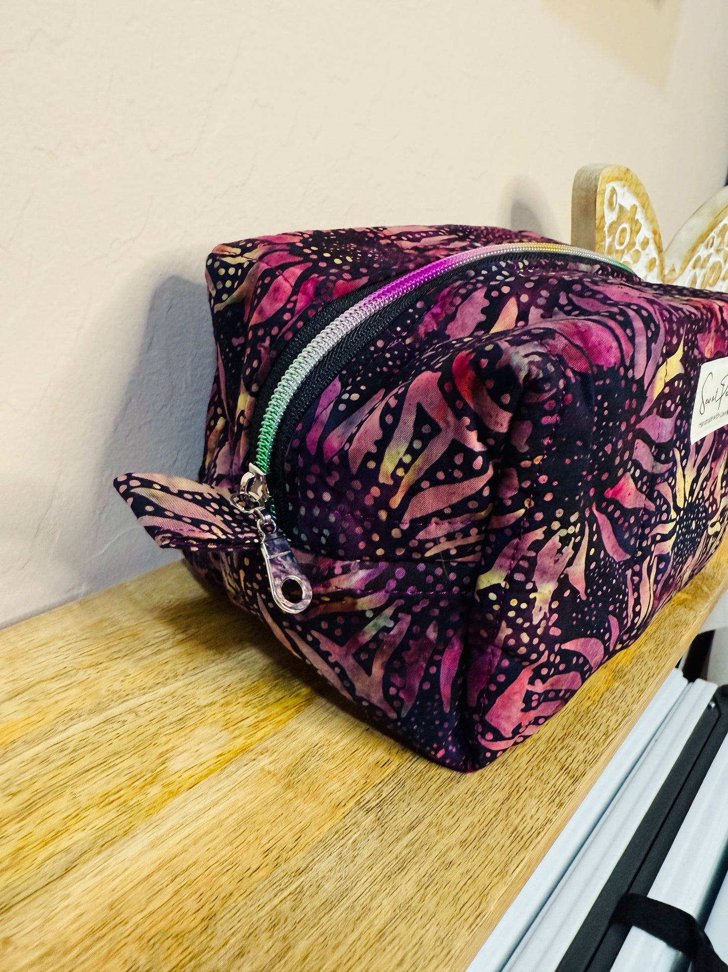 Makeup Bag/Boxy Pouches - Deep Purple Sunflower