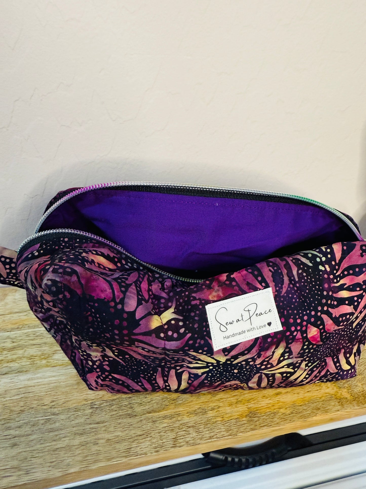Makeup Bag/Boxy Pouches - Deep Purple Sunflower