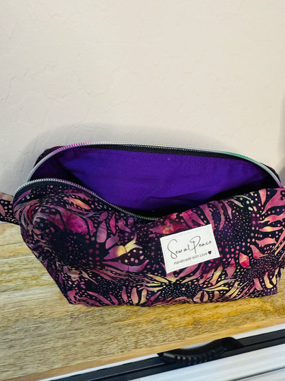 Makeup Bag/Boxy Pouches - Deep Purple Sunflower