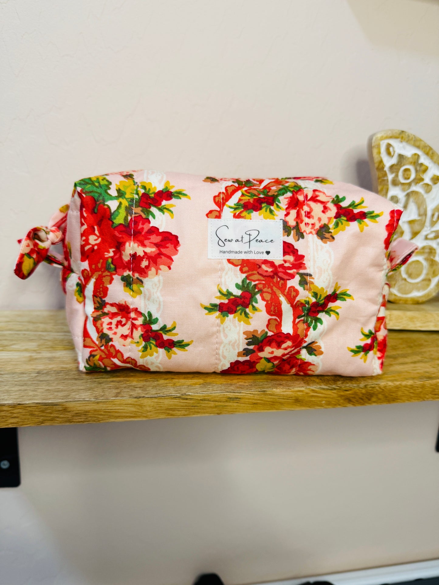 Makeup Bag/Boxy Pouches - Red Lace Floral