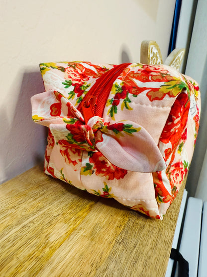 Makeup Bag/Boxy Pouches - Red Lace Floral