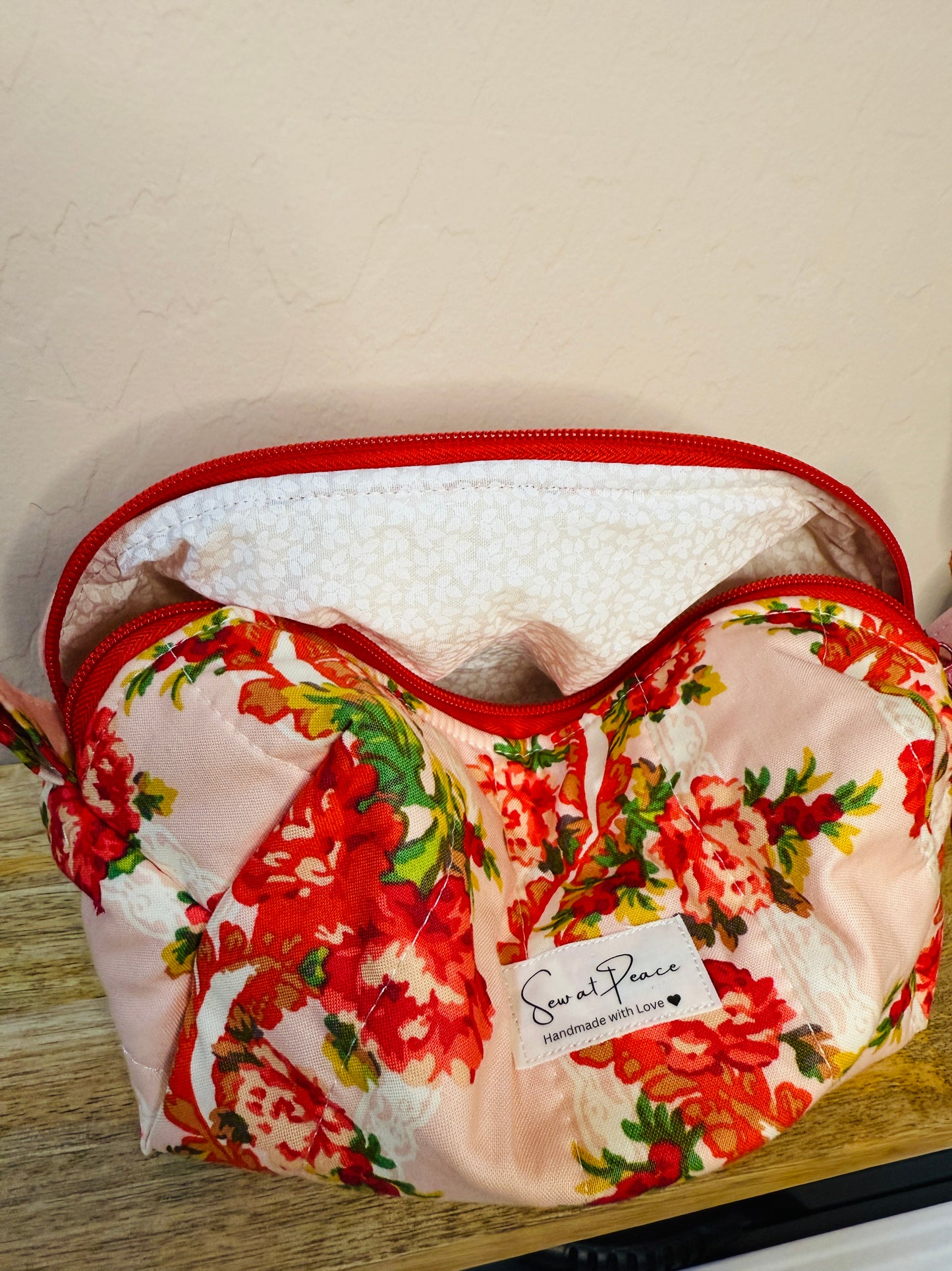 Makeup Bag/Boxy Pouches - Red Lace Floral