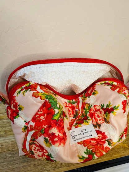 Makeup Bag/Boxy Pouches - Red Lace Floral