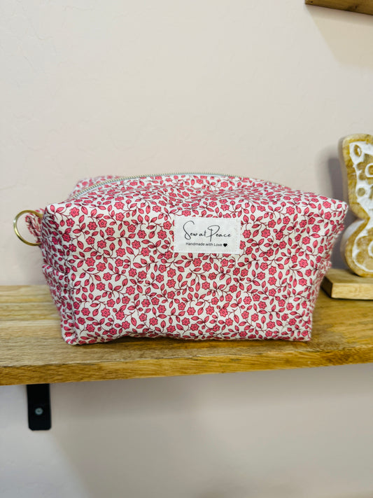 Makeup Bag/Boxy Pouches - Tiny Red Floral