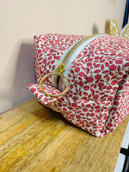 Makeup Bag/Boxy Pouches - Tiny Red Floral