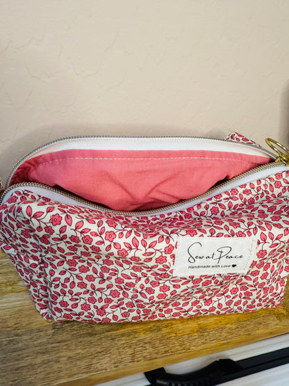 Makeup Bag/Boxy Pouches - Tiny Red Floral