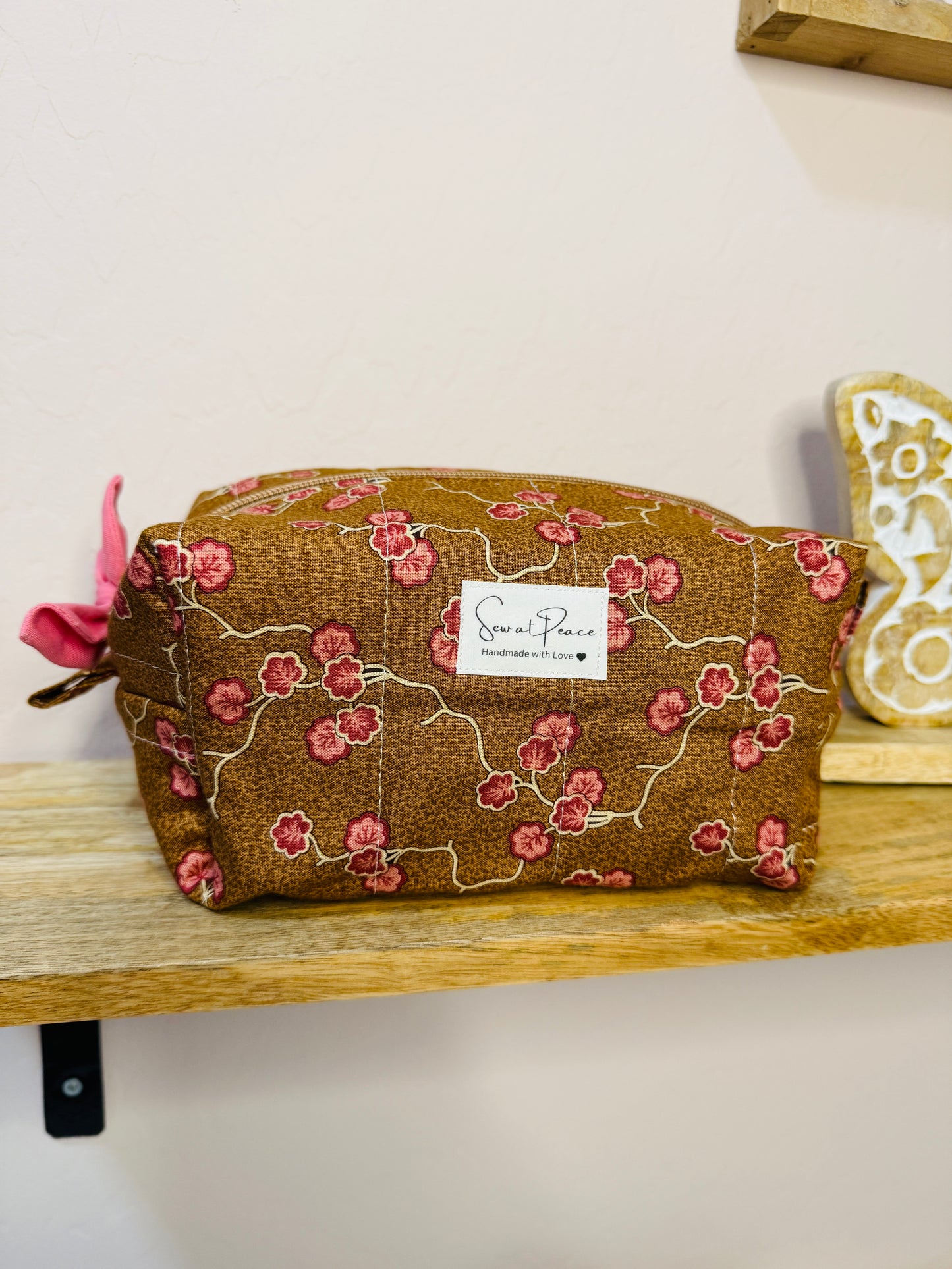 Makeup Bag/Boxy Pouches - Brown Red Floral